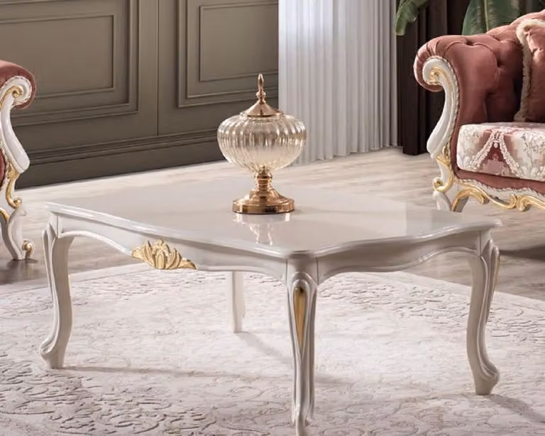 Casa Padrino tavolino barocco bianco / oro - Tavolo da salotto in legno massiccio fatto a mano in stile barocco - Mobili da salotto nobili in stile barocco