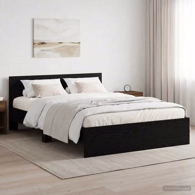 Struttura letto con testata vidaXL in legno nero moderno L/P/H: 193 x 140 x 70 cm – 1