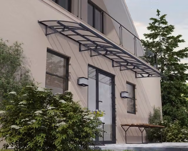 Pensilina da esterno Amsterdam Canopia trasparente con struttura in alluminio e policarbonato L: 670 cm, P: 140 cm