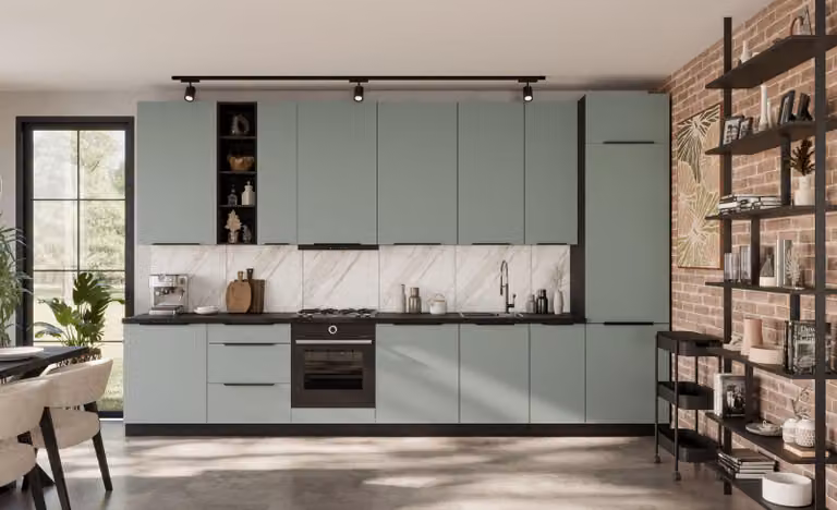 Mobile alto da cucina LUNARA - larghezza 30 cm, verde / nero