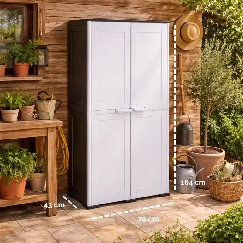Armadio Tontarelli a 2 Ante con Ripiani Interni, Moderno, Nero/Grigio/Bianco, L: 79 cm, P: 43 cm, H: 164 cm – 2