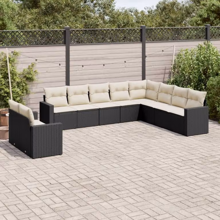 Maison Exclusive - Set da giardino 10 pezzi con cuscini in polyrattan nero