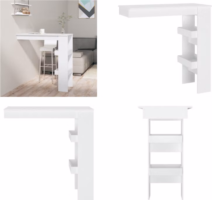 vidaXL Tavolo bar a muro bianco 102x45x103,5 cm in legno - Tavolo bar a muro - Tavoli bar a muro - Tavolo bar - Tavolo per feste