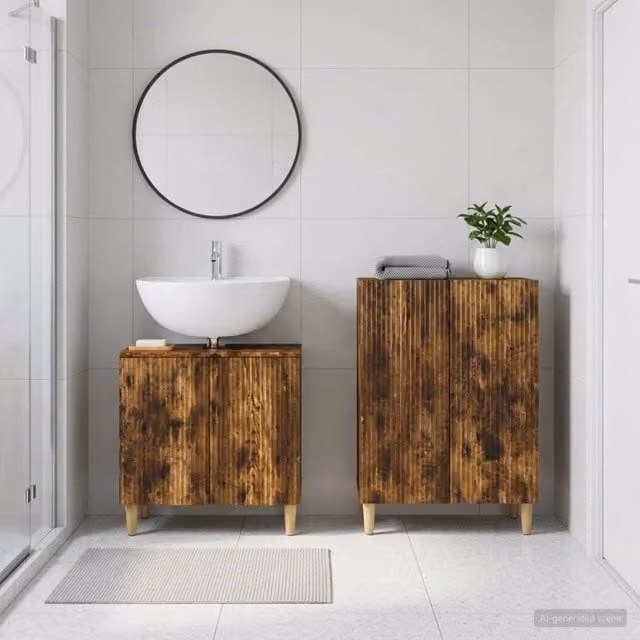 Set di mobili da bagno moderno vidaXL composto da mobile lavabo e mobile laterale in legno marrone opaco L/P/H: 80,0 x 59,5 x 31,5 cm e 59,5 x 28,51 x 31,5 cm