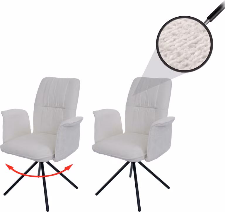 Set di 2 sedie da pranzo modello HWC-N99, girevoli, con braccioli e meccanismo di ritorno automatico, rivestite in tessuto chenille (340g/m²), colore crema