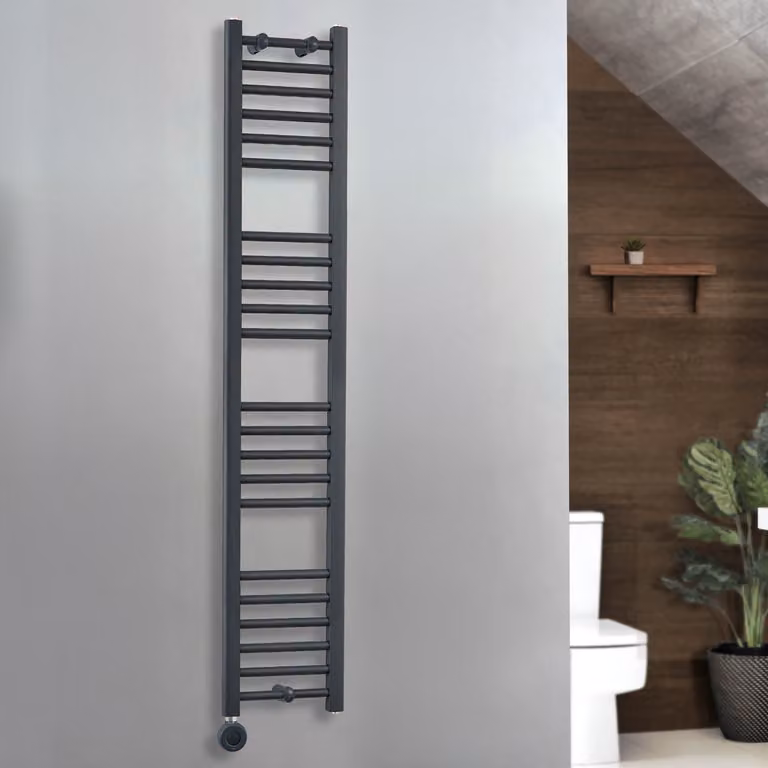 Scaldasalviette Elettrico Antracite ECOSO by Hudson Reed con Elemento Termostatico Wi-Fi Cablato L/P/H: 30 x 300 x 1600 mm