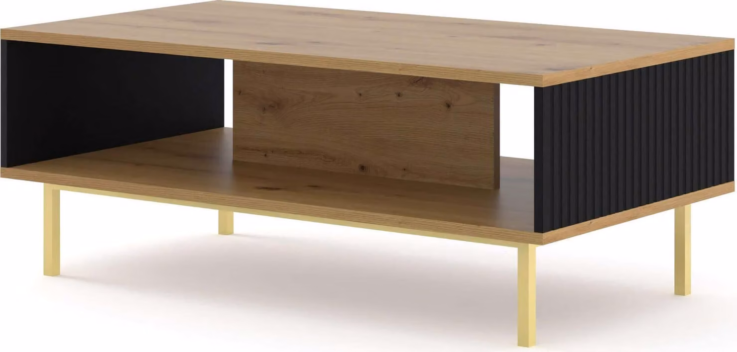 Tavolino FURNLUX Ravenna B Beige e Nero e Oro 90cm / Colore principale: Marrone / Dimensioni: 90 x 45 x 60 cm