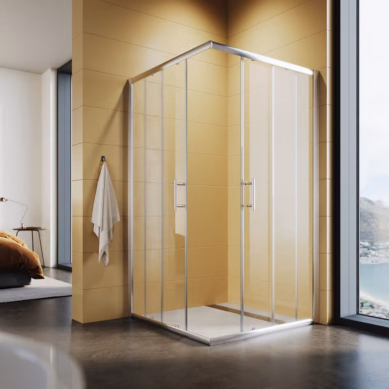 Cabina doccia SONNI 90x100x185cm, doccia a doppia porta scorrevole a vetro singolo, doccia angolare in vetro ESG