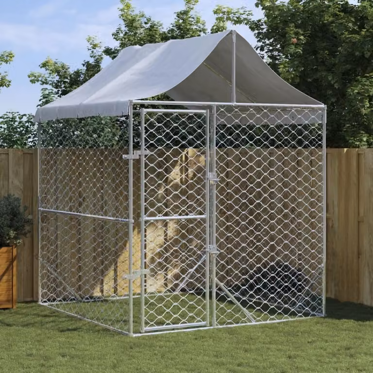 The Living Store Cuccia per cani da esterno con tetto Silver 2x2x2,5 m Acciaio zincato