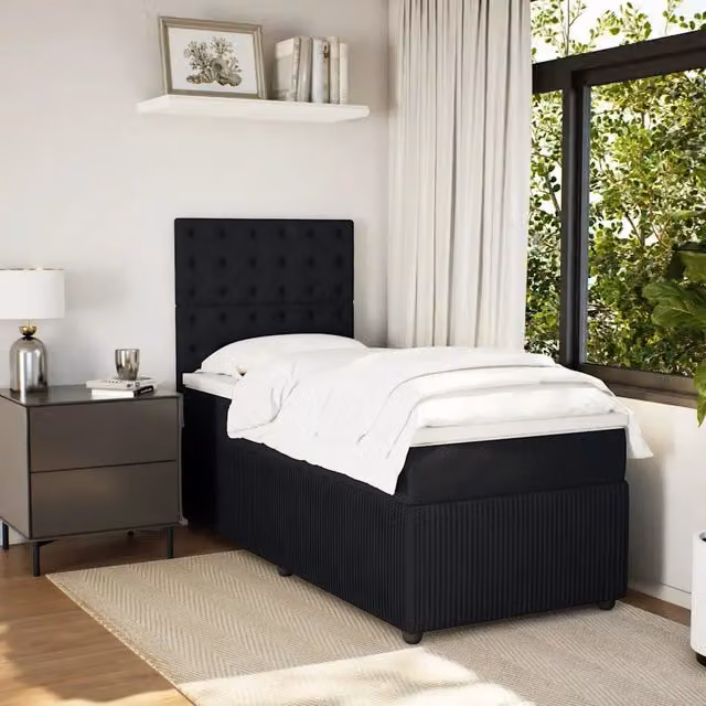 Letto Ibrido vidaXL con Materasso in Velluto Nero e Bianco L/P: 80 x 200 cm