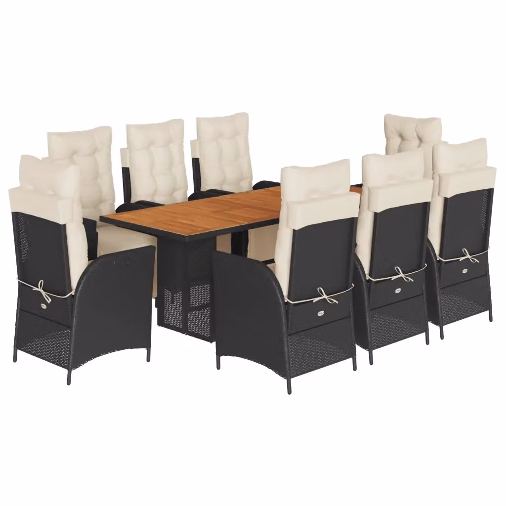 Set da pranzo da giardino vidaXL in legno di acacia oliato e polyrattan con 9 pezzi, nero e bianco – 2