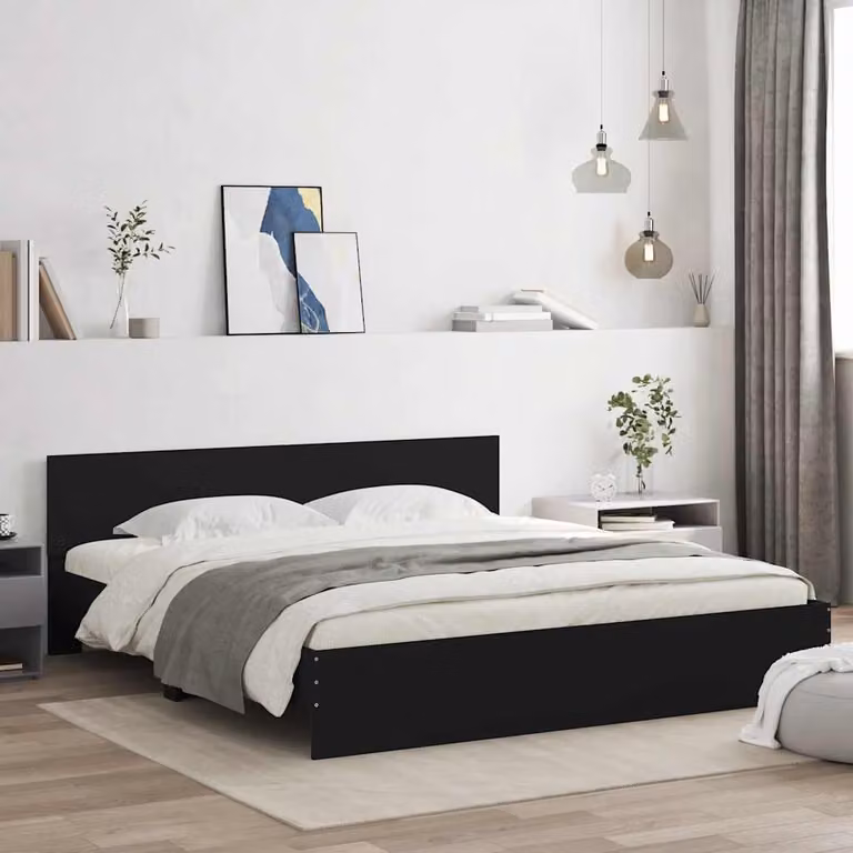 Giroletto con Testiera vidaXL Nero L: 180 cm, P: 200 cm, H: 185 cm