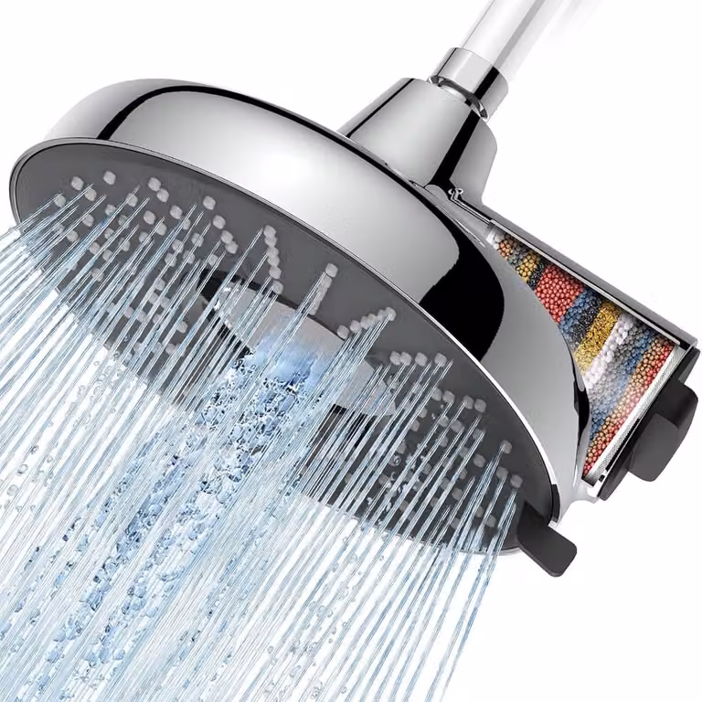 Testina doccia filtrata da 8 pollici, alta pressione, a pioggia, con filtro a 18 stadi per l'addolcimento dell'acqua dura. Disponibile in ABS cromato. Offre 3 modalità di spruzzo