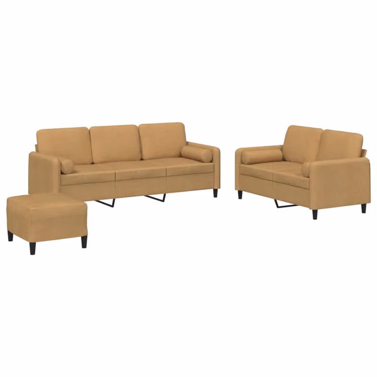 Set di Divani 3 pz con Cuscini Marrone in Velluto