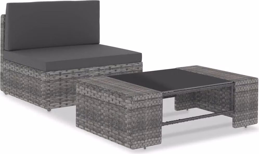 Maison Exclusive - Set da lounge per giardino, composto da 2 pezzi, in rattan sintetico grigio