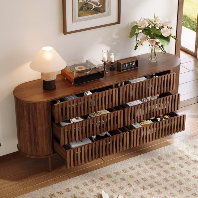 Credenza 160x40x70 cm Mobile Soggiorno 6 Cassetti Mobile per Ingresso Noce