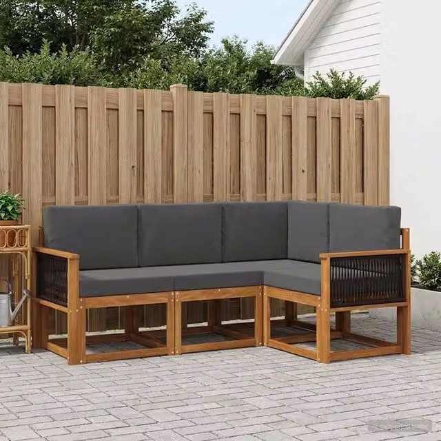 Set di divani da esterno 4 pz Naturale e Antracite Poliestere 3385173