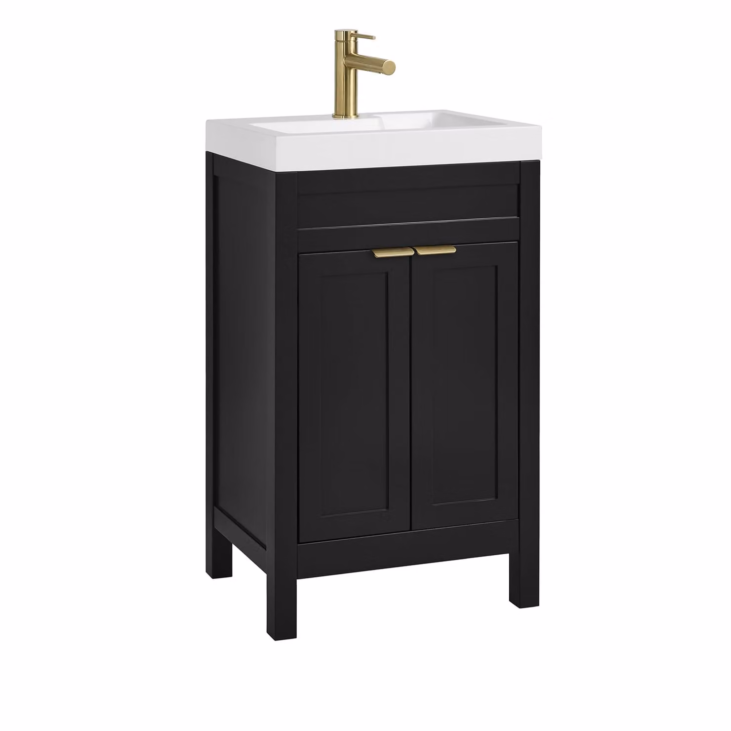 Mobile Bagno Grigio Nero da 500mm con Lavabo e Maniglia Moderna con Impugnatura a Dito in Oro Satinato - Warwick