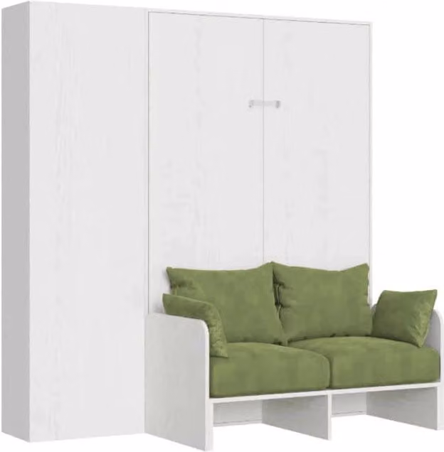 Letto Matrimoniale Francese A Scomparsa Kentaro con Divano e Colonna Bianco Frassino e Verde L/P: 140 x 190 cm – 1