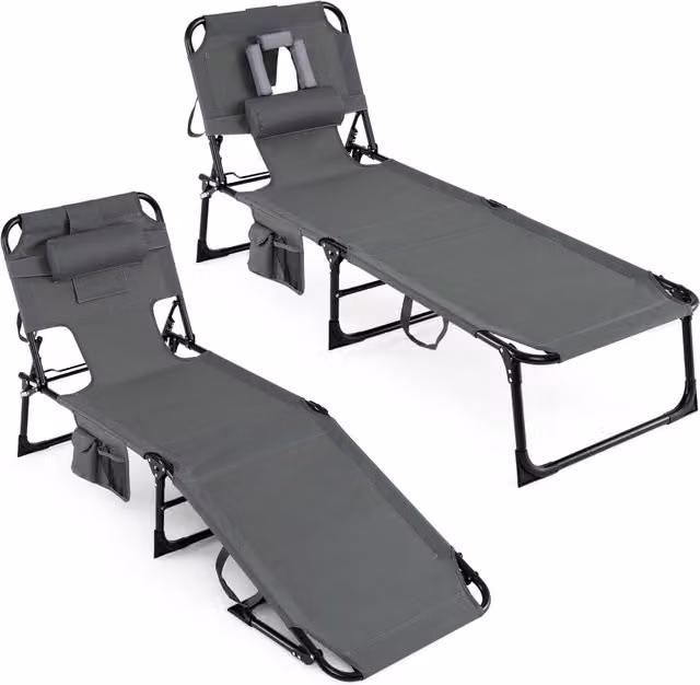 Sdraio da giardino pieghevole in alluminio con schienale regolabile e poggiatesta, sedia da esterno moderna con tessuto resistente, Grigio – 1