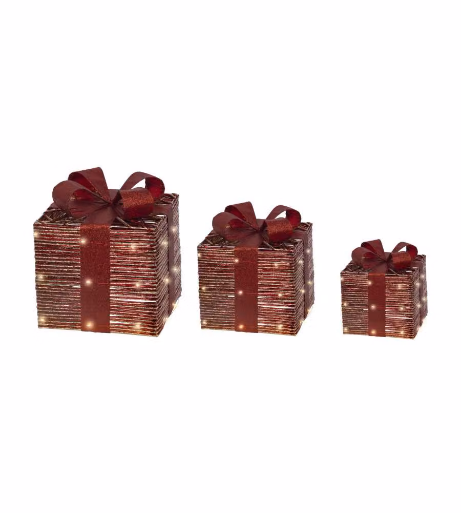 Lumineo Set 3 Pacchetti Regalo con Micro LED Colore Rosso Natale