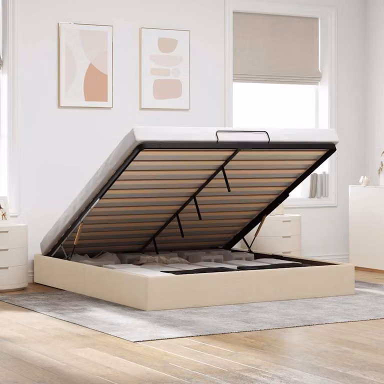 Struttura Letto con Contenitore a Sollevamento vidaXL in Tessuto Beige L: 200 cm, P: 200 cm, H: 23,5 cm