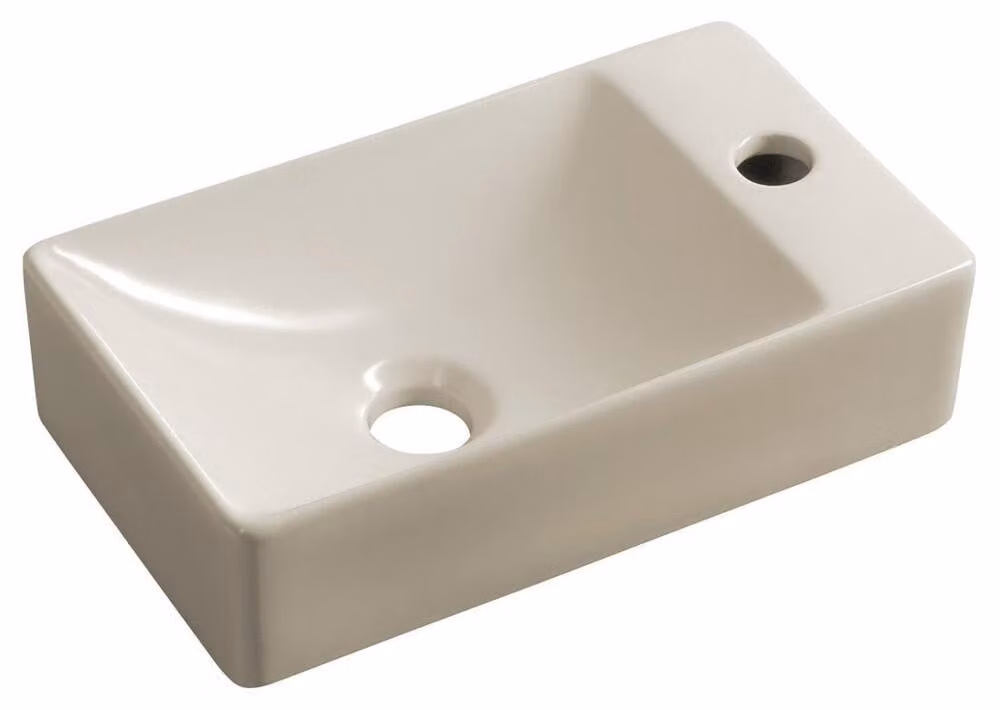 MARGITHA lavabo in Vetroceramica 38x22cm, foro per rubinetto a destra, beige