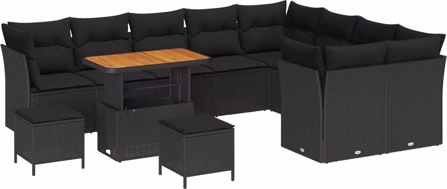Set Divano da Giardino 12 pcs Nero polyrattan