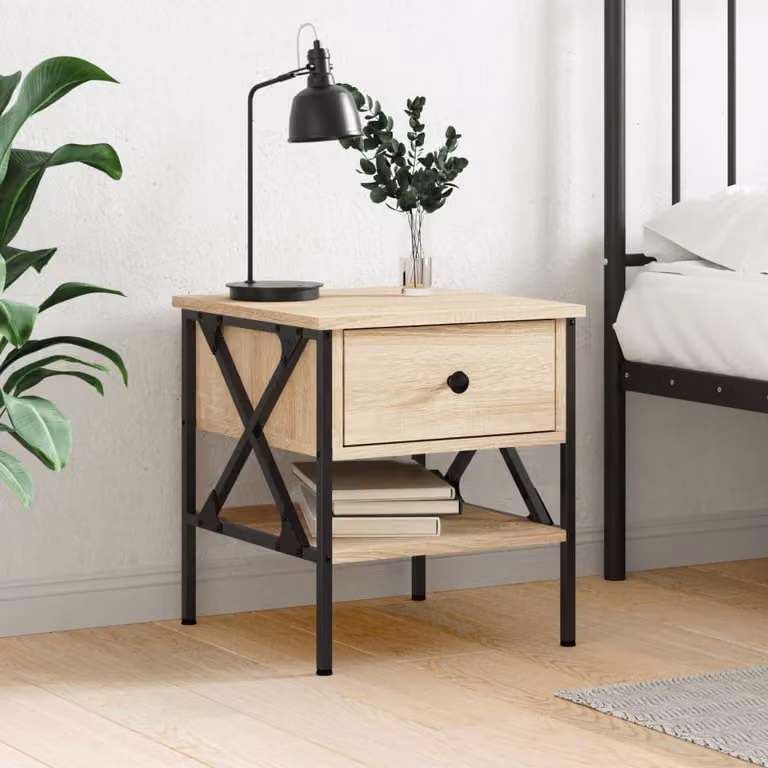 Comodino vidaXL in stile industriale in legno e metallo, colore beige e marrone, L 40 cm x P 42 cm x H 45 cm