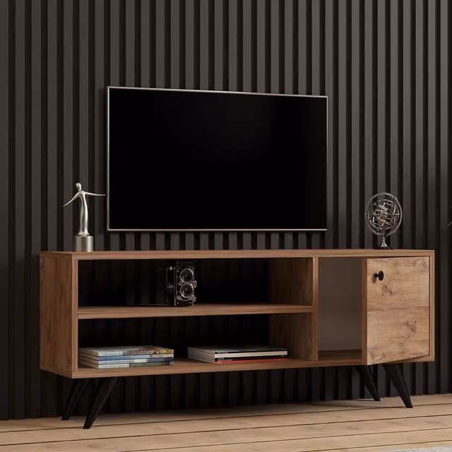 Mobile porta TV Spinola DMORA con un ripiano, colore marrone rovere, L 120 cm x P 29 cm x H 50 cm