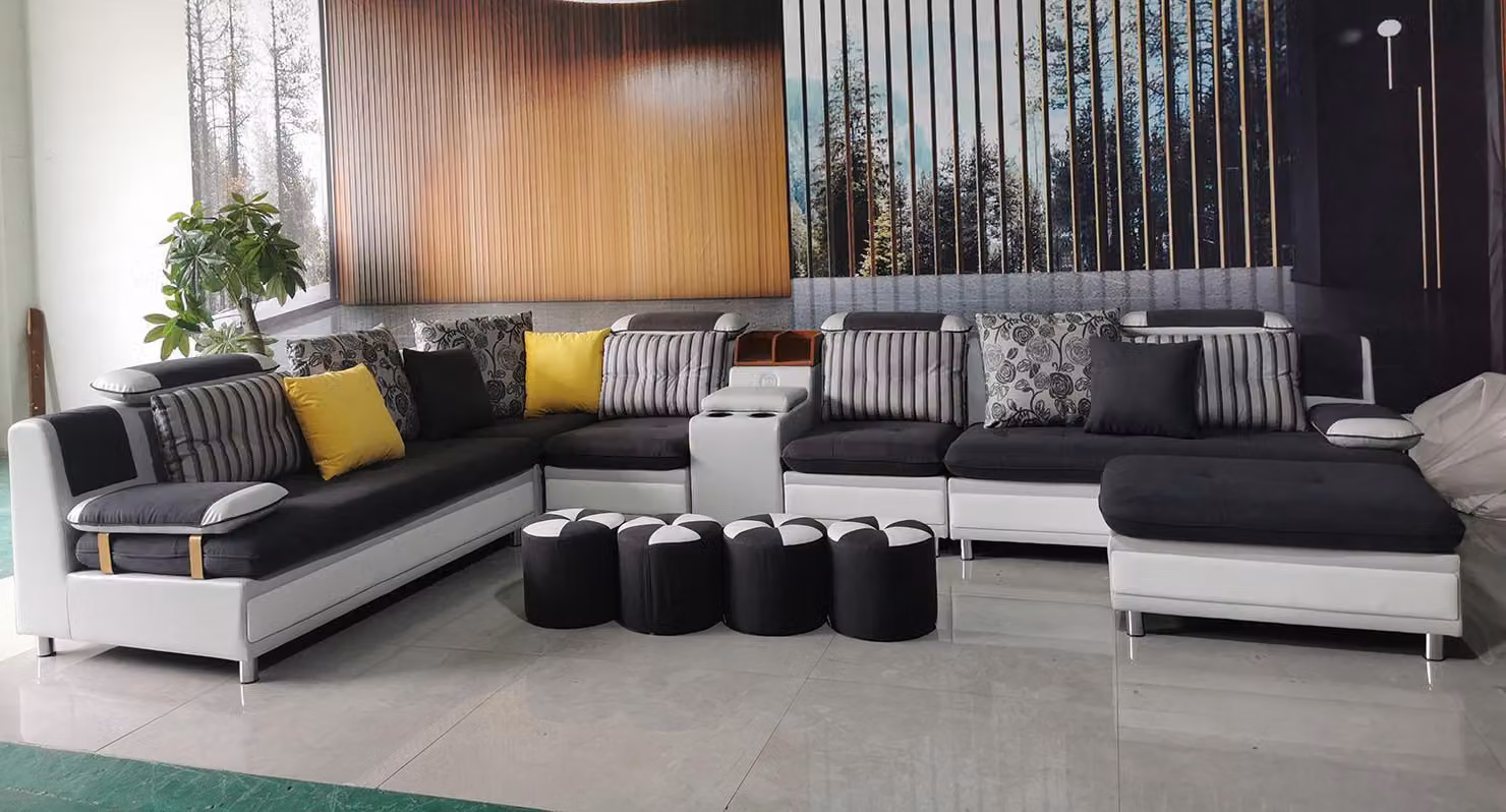 Ecksofa U-Form Wohnlandschaft Sofa Couch Polster Ecke Garnitur Stoff Sofas