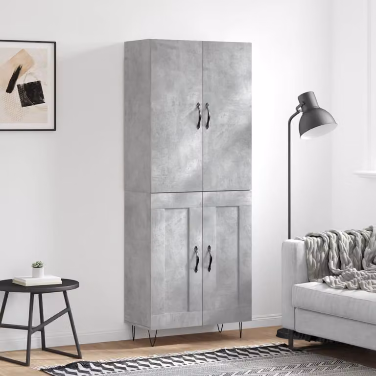 vidaXL Credenza Moderna Grigio Cemento in Legno e Metallo, L: 69,5 cm, P: 34 cm, H: 180 cm