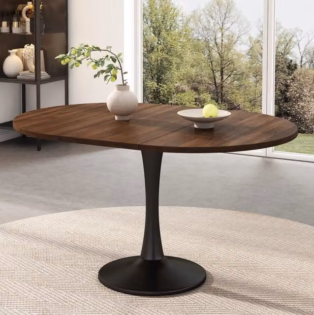 Tavolo da pranzo ovale allungabile 100/140 x 100 cm in MDF color noce