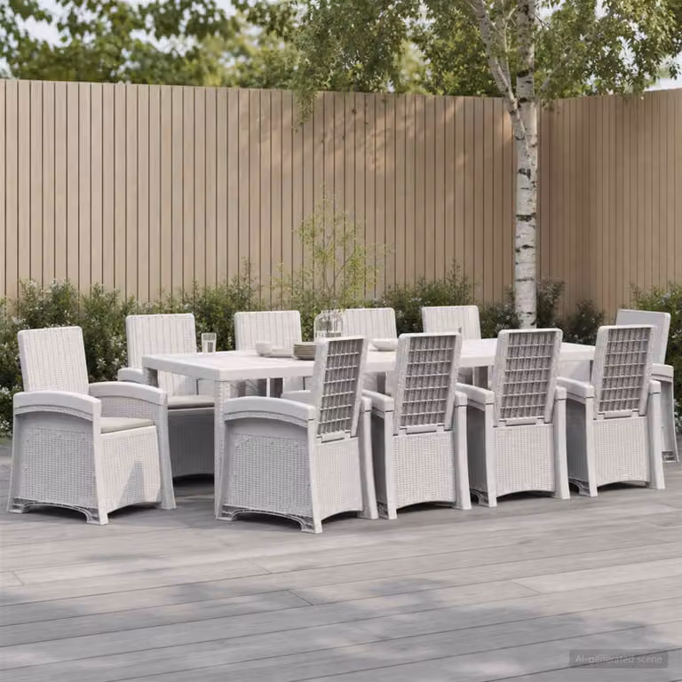 Set da pranzo per giardino e terrazzo vidaXL in rattan sintetico da 11 pezzi, bianco e grigio