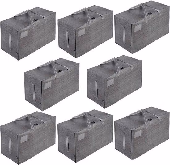 Opbergzakken con coperchio e maniglie rinforzate - 102 litri - Scatole di trasporto robuste per abbigliamento e viaggi - Grigio - Set da 8