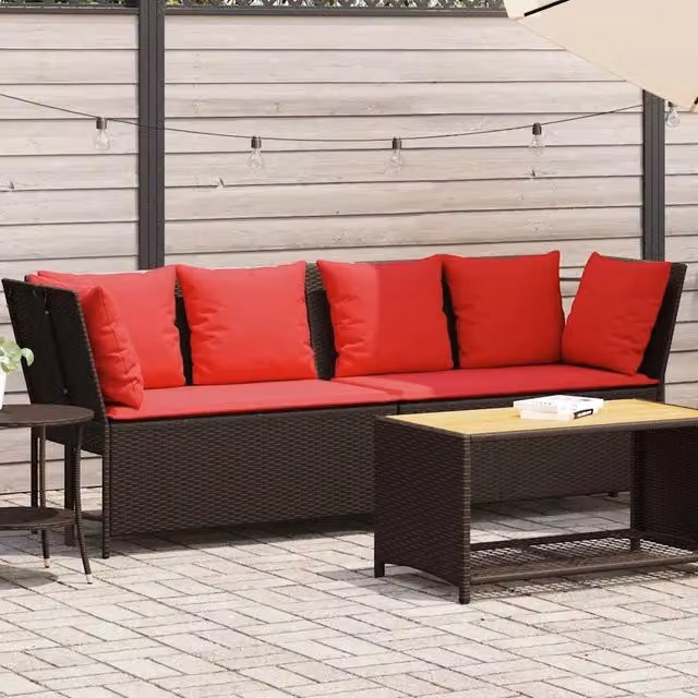 Divano da Giardino con Cuscini-Sofa da Giardino-Divano da esterno in Polyrattan Marrone 475377