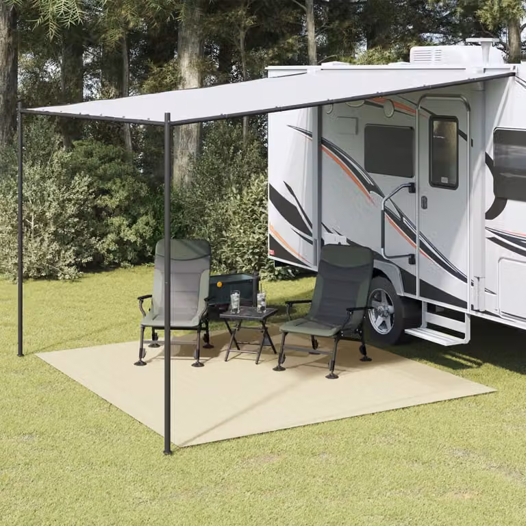 vidaXL Tappeto da tenda beige in poliestere resistente ai raggi UV e antiscivolo L: 4 m, P: 3 m