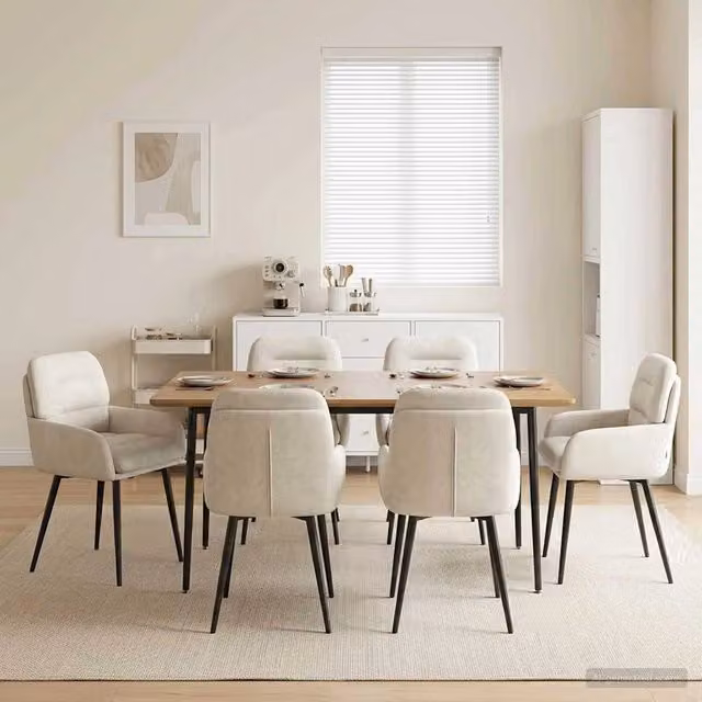 Set di 6 sedie da pranzo moderne vidaXL in velluto beige con struttura in metallo L: 59 cm, P: 59,5 cm, H: 90 cm – 1