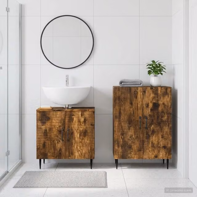 Set di mobili da bagno moderno vidaXL HAARLEM composto da mobile lavabo e mobile laterale in legno Rovere Fumo marrone opaco