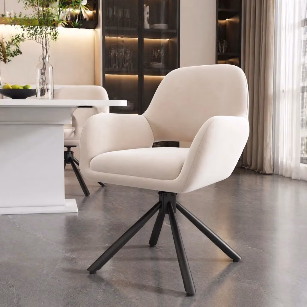 Set di 2 sedie da pranzo girevoli MODFU in velluto beige con braccioli, L: 68 cm, P: 65 cm, H: 51 cm – 2