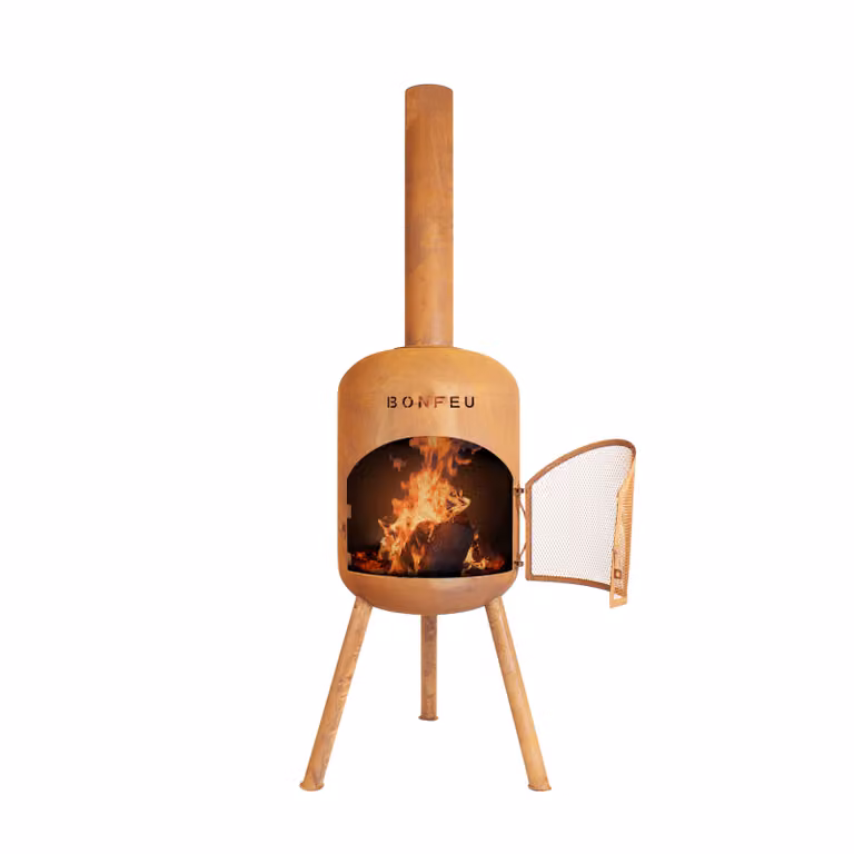 Griglia BonFeu BonBono - stufa da patio - pozzo di fuoco con parascintille per serate rilassanti - colonna di fuoco all'aperto - camino da patio con griglia - giardino
