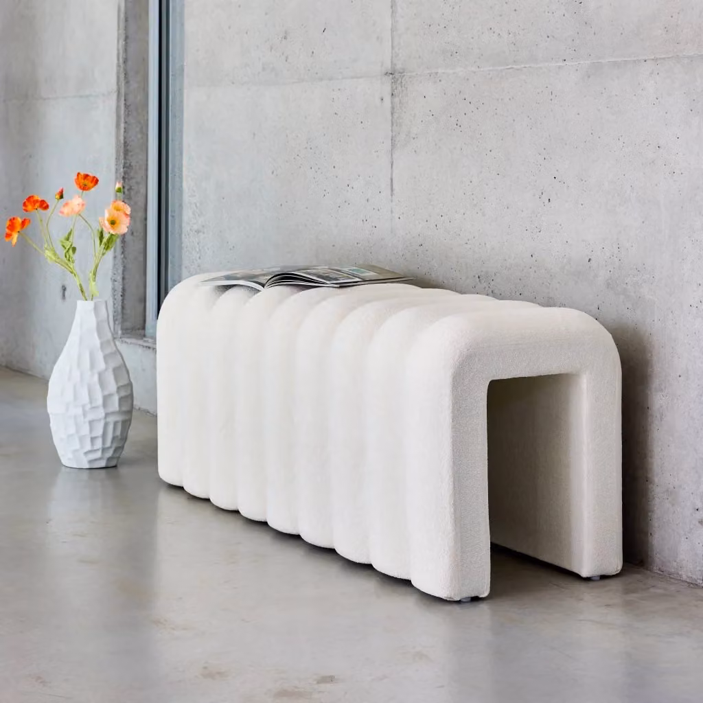 Panca fine letto moderna Sweeek in tessuto bianco – 2