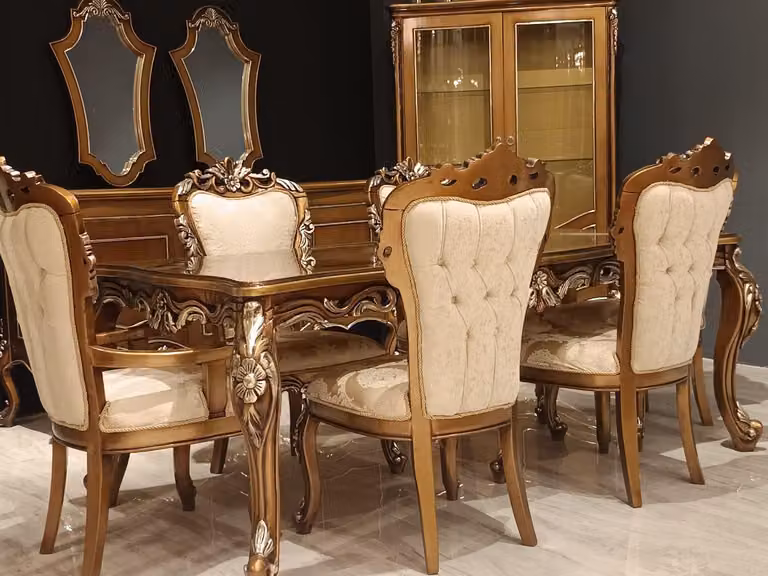Design Sala da pranzo Tavolo da pranzo completo + 6x sedie Mobili classici Tavolo in legno Immediatamente