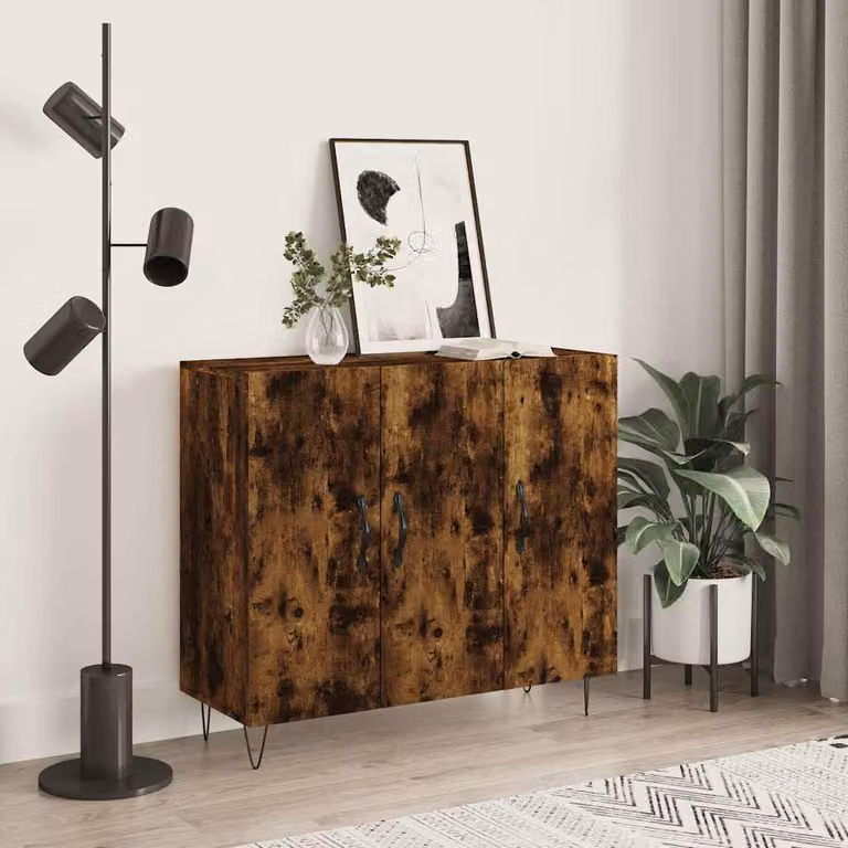 Credenza moderna vidaXL in legno multistrato color rovere fumo, L 90 x P 34 x H 80 cm