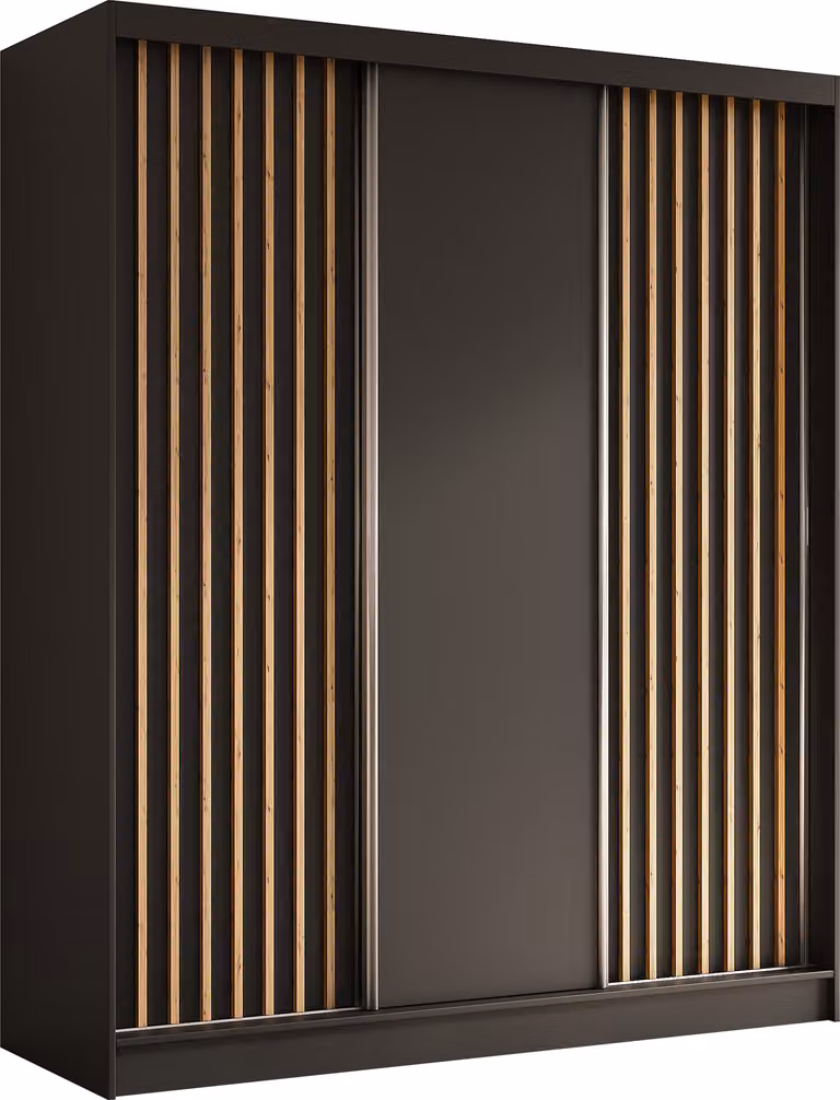 AX LIVING Cabinio 180 armadio ad ante scorrevoli nero con doghe Artisan