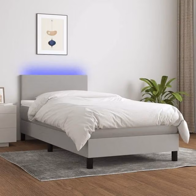 Letto a Molle Materasso e LED-Struttura Letto con Materasso Grigio Chiaro 80x200 cm Tessuto 758036