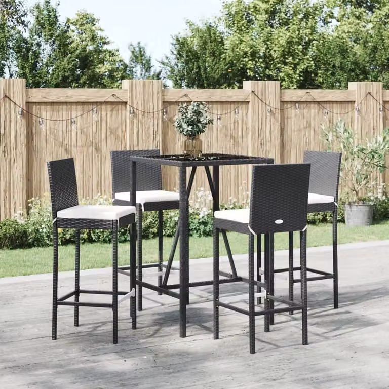 Maison Exclusive - Set da bar da giardino 5 pezzi con cuscini in polyrattan nero