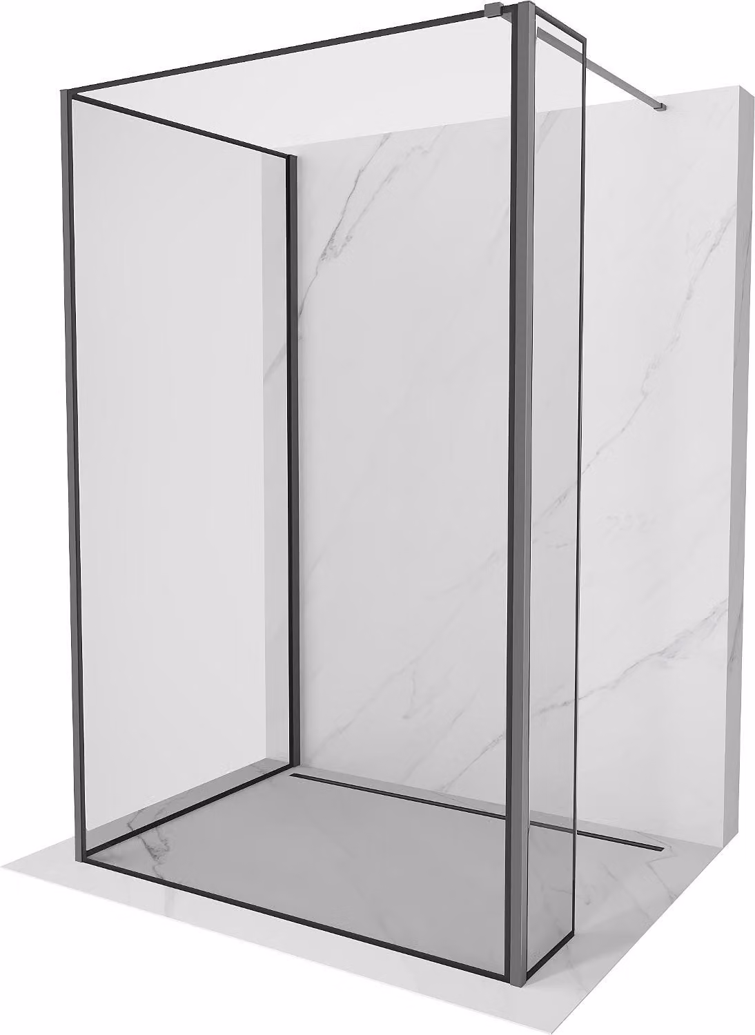 Mexen Kioto parete doccia walk-in 130 x 80 x 40 cm, cornice nera, gun metal - 800-130-080-221-95-70-040