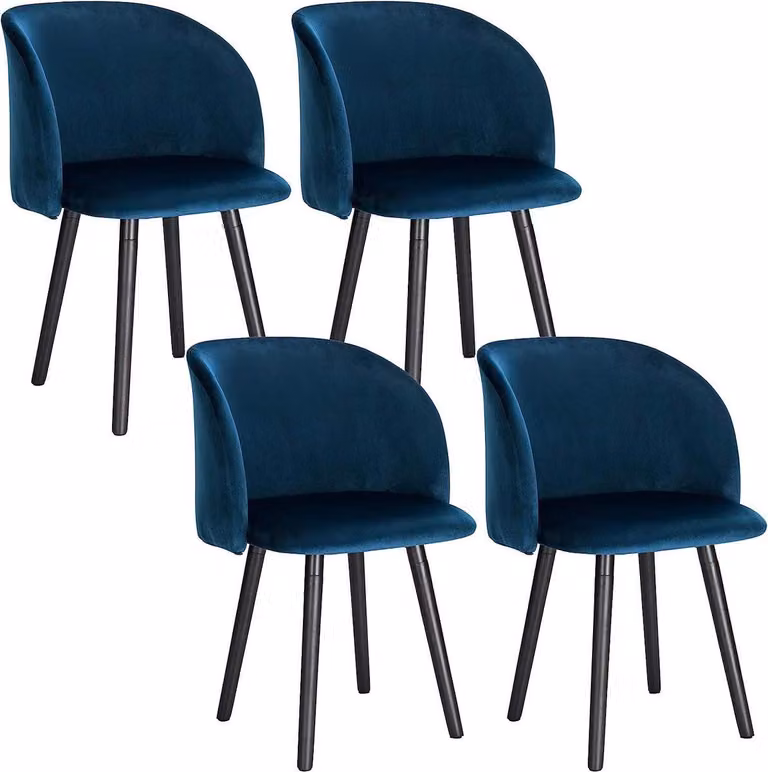 Set di 4 sedie da pranzo Happyment - Velluto blu - Con braccioli - Sedia da conferenza - Altezza seduta 47cm