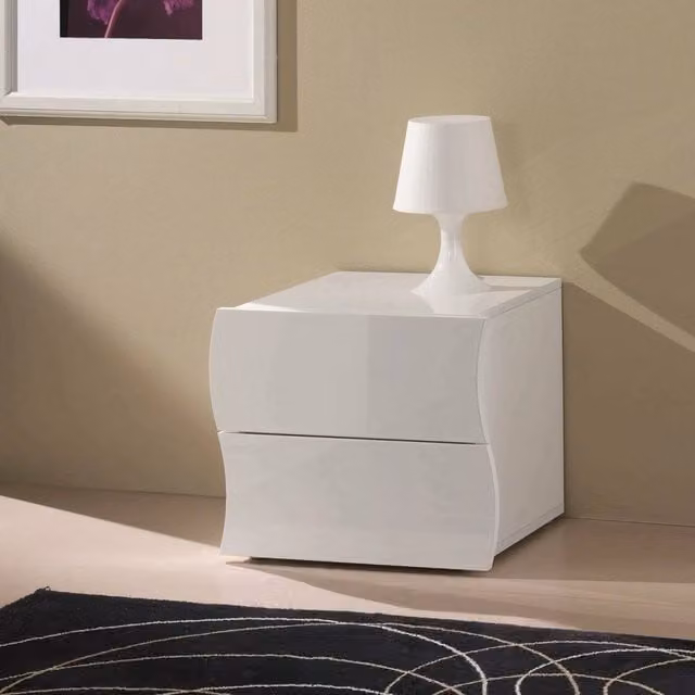 Comodino moderno Thanatos DMORA Bianco lucido L: 50 cm, P: 40 cm, H: 41 cm